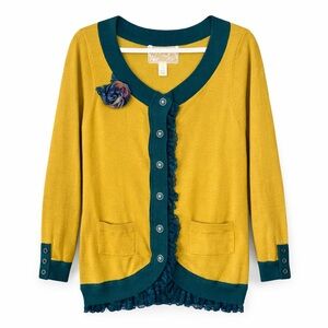 Vintage Y2K Anthropologie x Nick & Mo Fairycore Teal Mustard Cardigan S